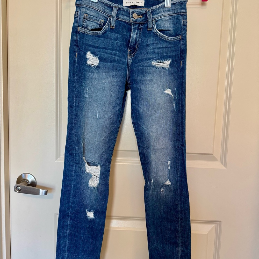 Flying Monkey Blue Straight Leg Jeans Distressed